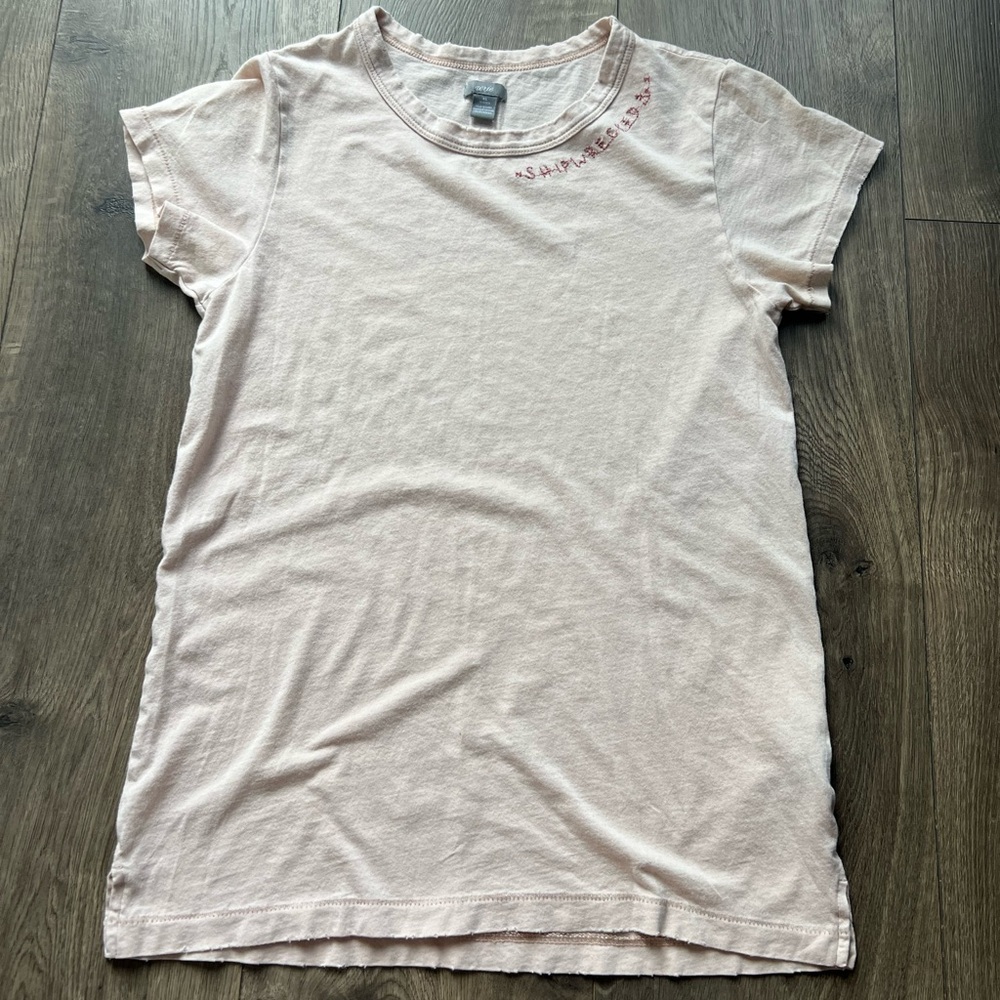 Aerie Blush Tee with Maroon Embroidery